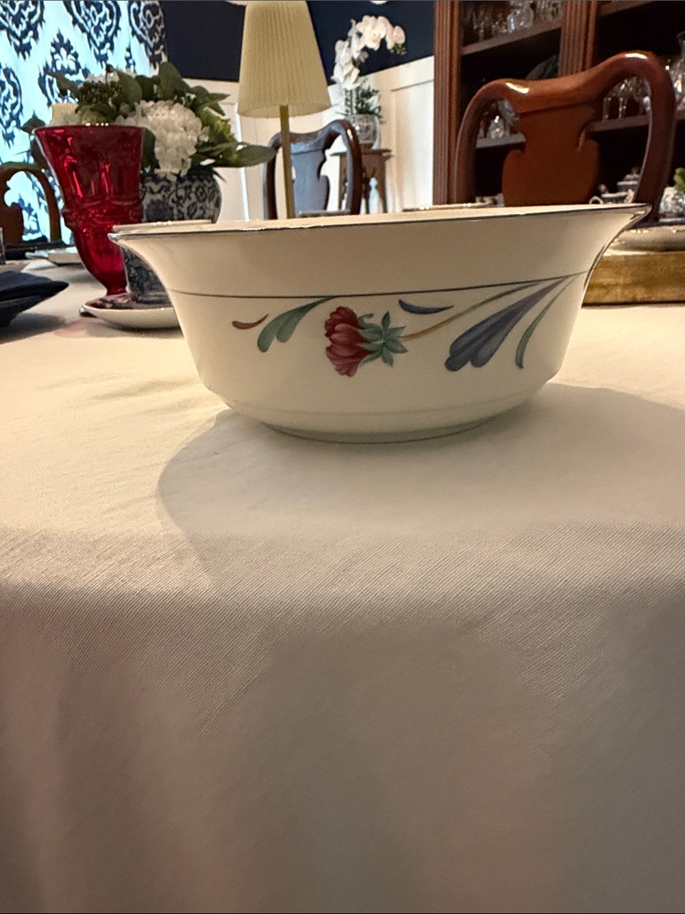 Lenox Poppies on Blue Serving Bowl with Blue Rim, 8.5” diameter